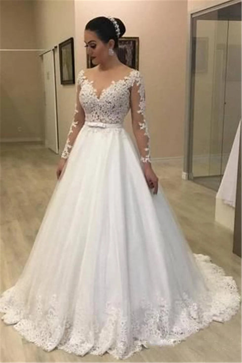 Sheer Long Sleeves Mermaid Wedding Dresses Custom Two Pieces Gowns